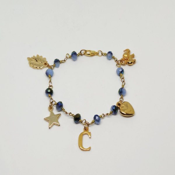 Pulsera Azul Letra Dorada Lisa