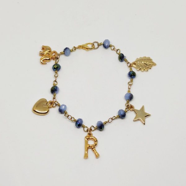 Pulsera Azul Letra Dorada Rugosa