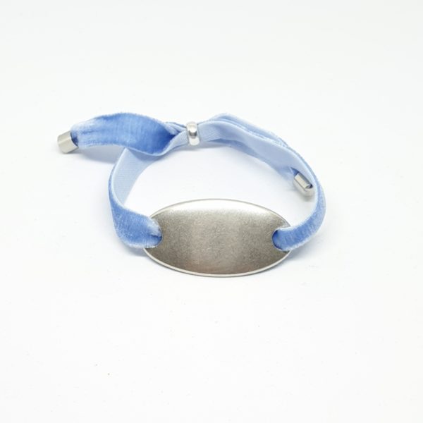 Pulsera Personalizar Chapa Ovalada Grande Terciopelo Azul