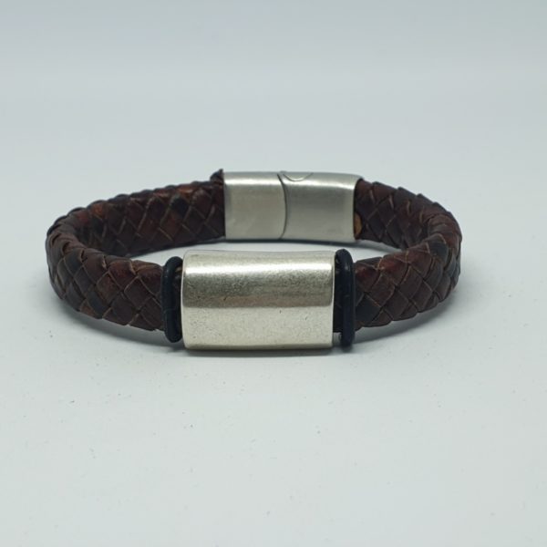 Pulsera Personalizar Hombre Cuero Trenzado Pieza Pequena Marron