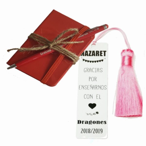 set boli libreta marcapaginas rojo