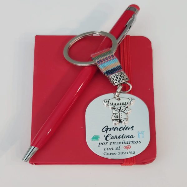 set profes libreta boli llavero personalizar rojo