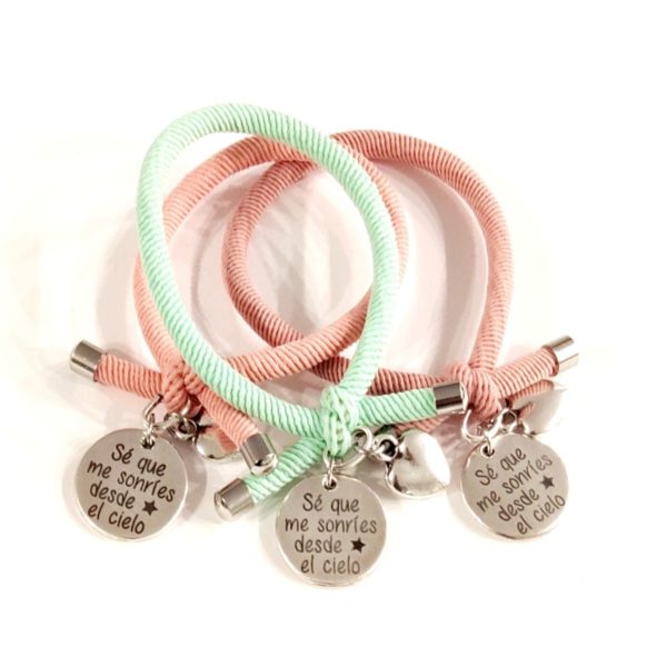 pulsera personalizada elÁstica nudo "un Ángel me cuida desde el cielo"